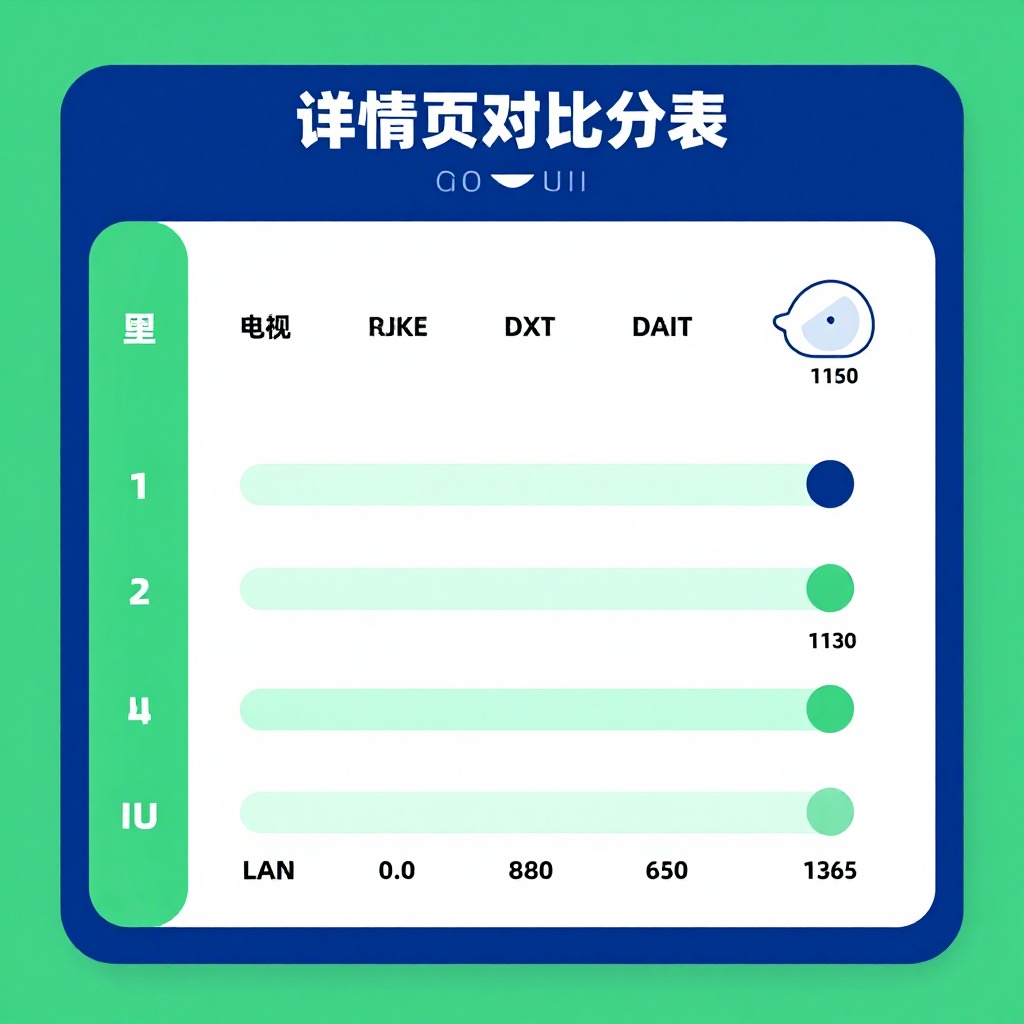 电商商品详情页参数对比图表，扁平化UI设计，蓝绿配色，数据可视化信息图