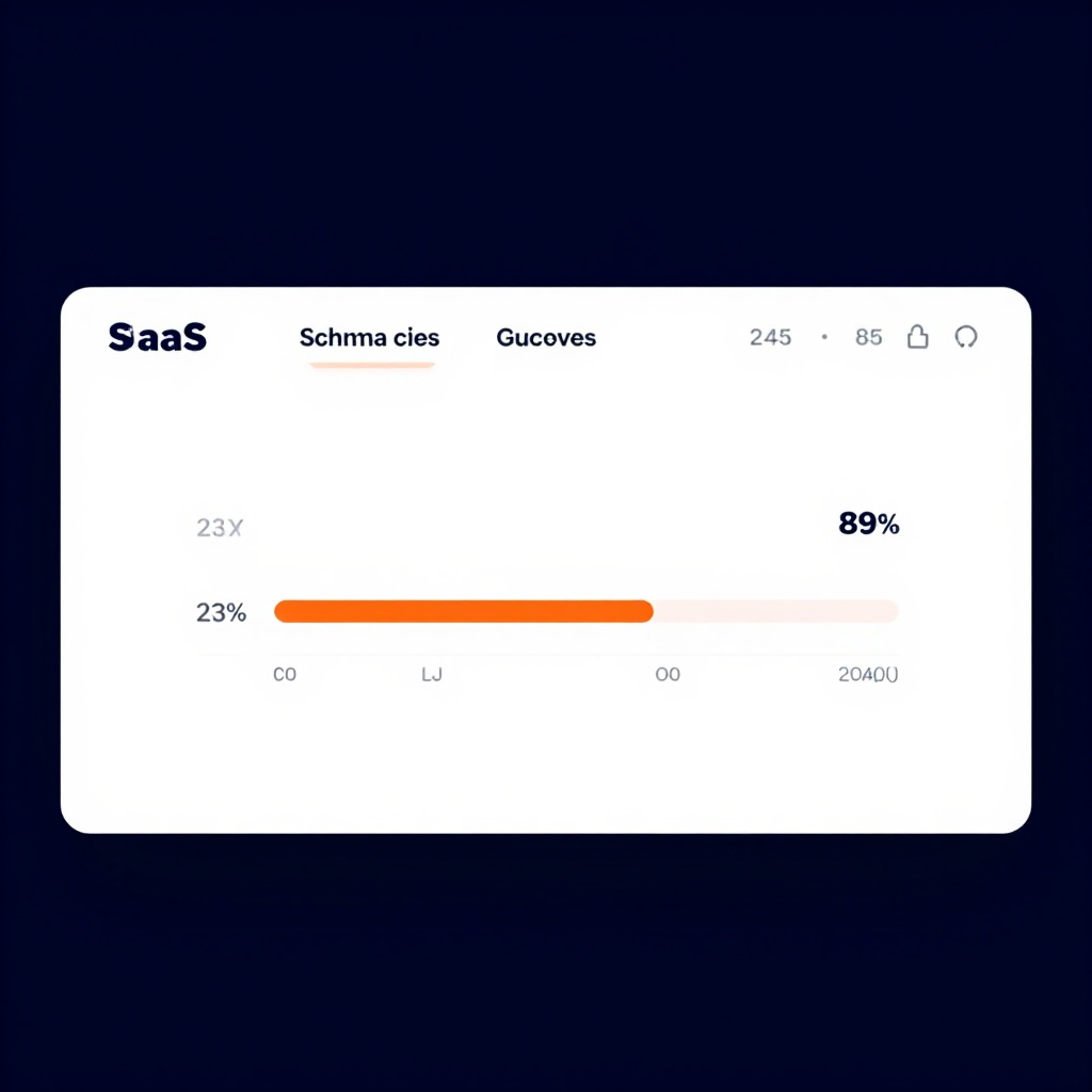 SaaS官网结构化数据修复进度仪表盘，显示Schema标记覆盖率从23%提升至89%，深蓝科技UI配橙色进度条