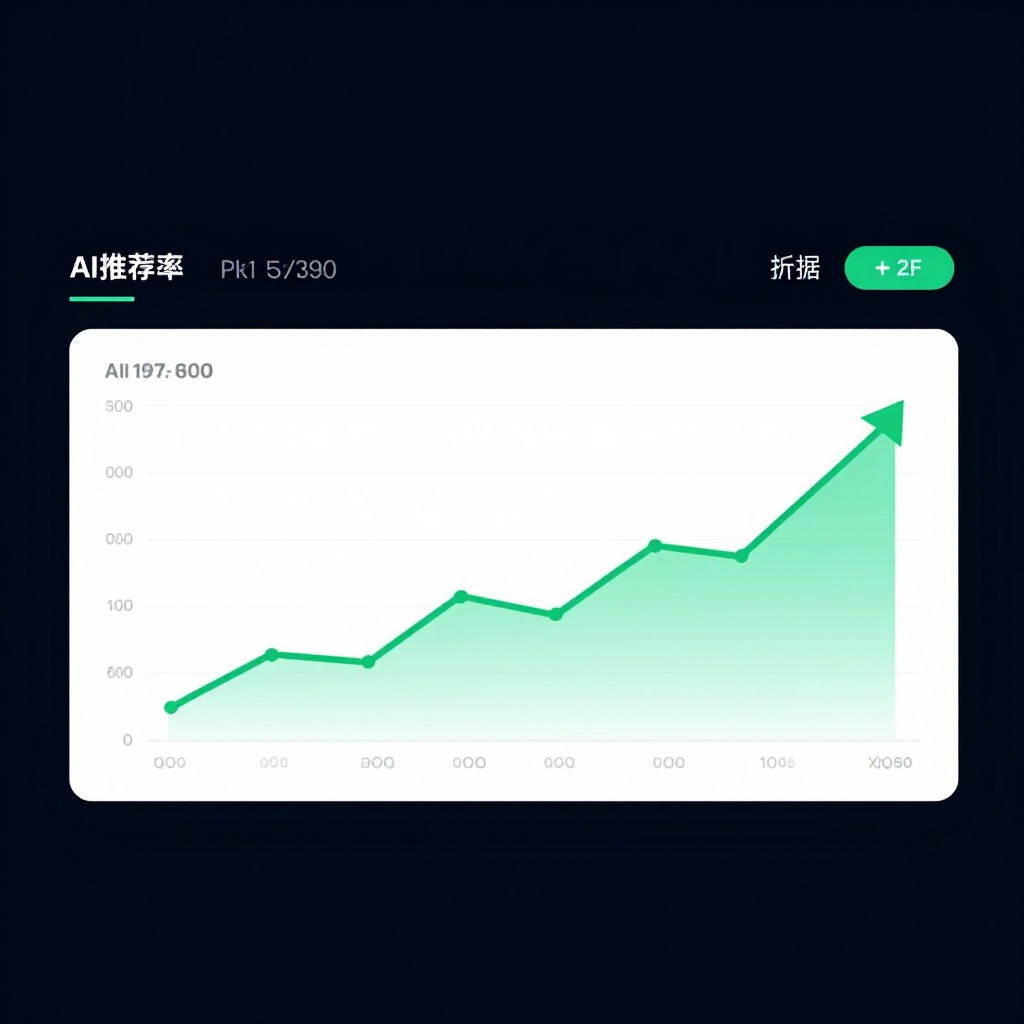 护肤品电商运营数据仪表盘，AI推荐率趋势曲线上升，深色科技界面风格