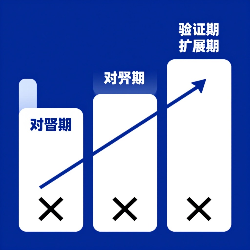 一张清晰的图表，展示一个分为三阶段的上升阶梯模型，分别标注