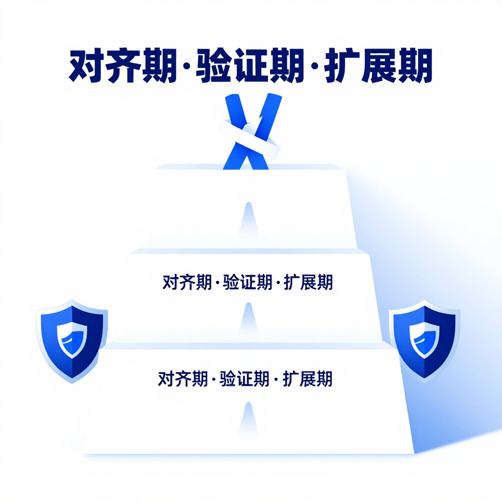 一张三阶段上升阶梯信息图，每阶标注